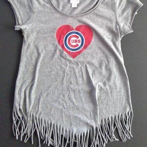 Chicago Cubs Fringed TShirt Grey Girls Size Large